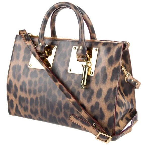Designer Sophia Hulme Leopard Print Multi Color Leather Med Size Tote Bag - Picture 15 of 15